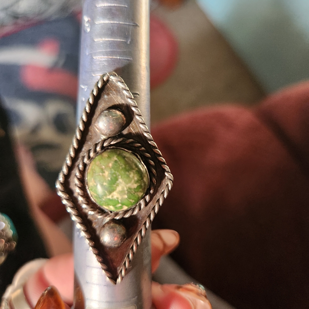 Silver Ring with Green Stone Vintage Very Rare